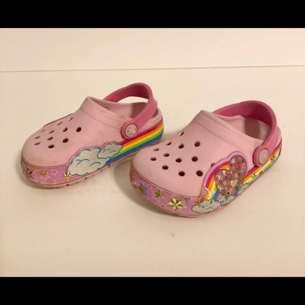 Rainbow pink crocs size 7C for girls